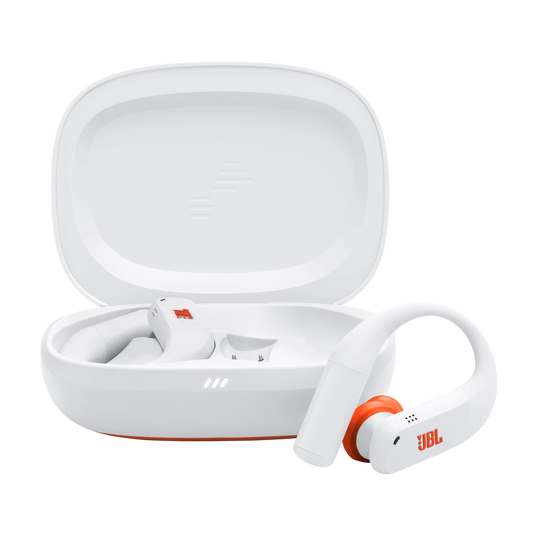 JBL Endurance Peak 4 - White - True Wireless Noise Cancelling Sport Earbuds - Hero