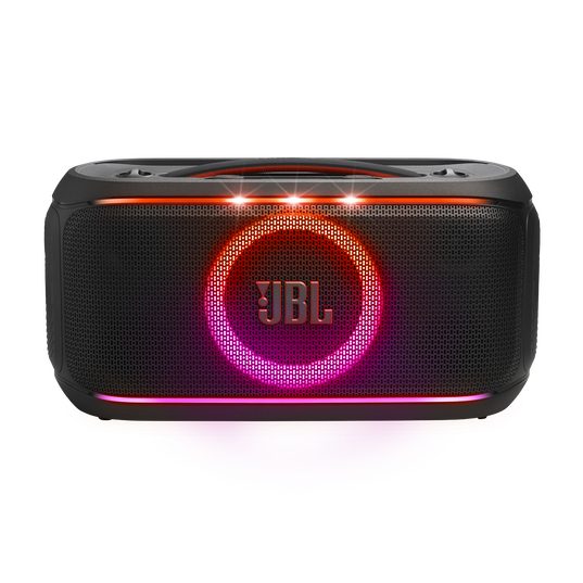 JBL PartyBox On-the-Go 2 - Black - Portable party speaker with one wireless digital mic, handle and a shoulder strap - Front