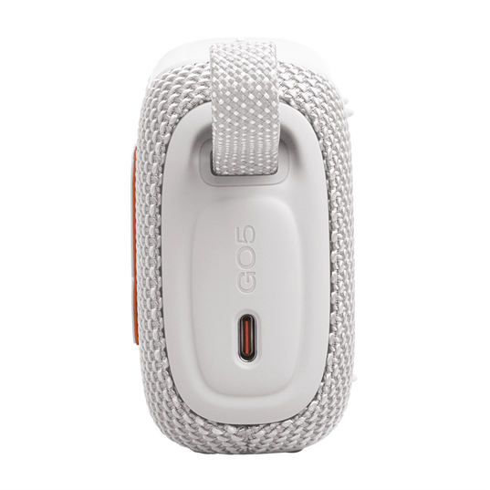 JBL Go 5 - White - Ultra-portable waterproof and drop-proof speaker with JBL legendary sound and ambient edge lighting - Left