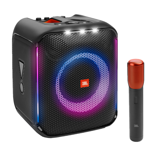 JBL PartyBox Encore - Black - Portable party speaker with 100W powerful sound, built-in dynamic light show, included digital wireless mics, and splash proof design. - Hero
