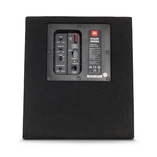 JBL Stage 800BA Enclosure - Black - Stage Series Powered 8” (200mm) Subwoofer System - Back