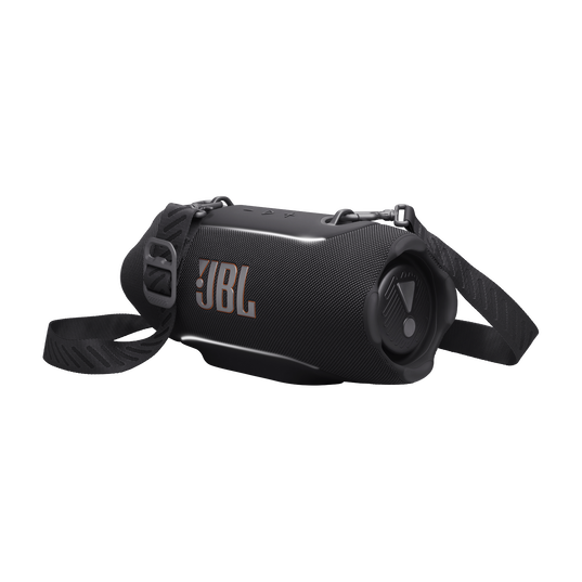 JBL Xtreme 5 - Black - Portable waterproof speaker with massive legendary JBL sound, ambient edge lighting, and a convenient shoulder strap - Hero